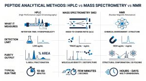 HPLC peptide purity testing research infographic, Next Level Pharm