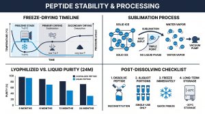 Peptide lyophilization freeze-drying research infographic, Next Level Pharm