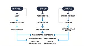 Peptide stacking combined research peptide infographic, Next Level Pharm