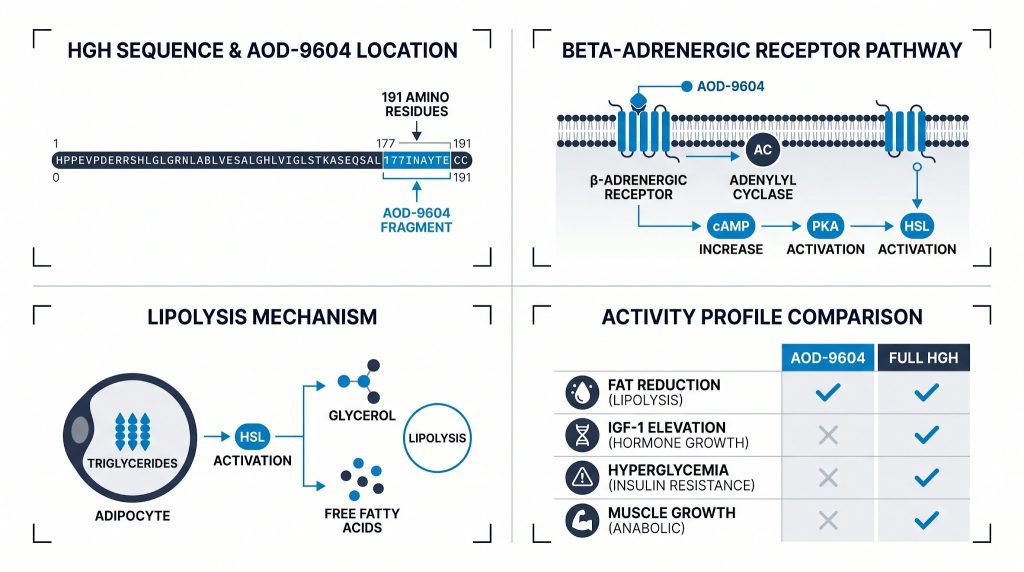 AOD-9604 HGH fragment research peptide infographic, Next Level Pharm