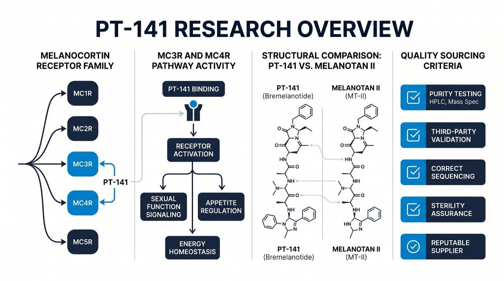 PT-141 melanocortin receptor research infographic, Next Level Pharm