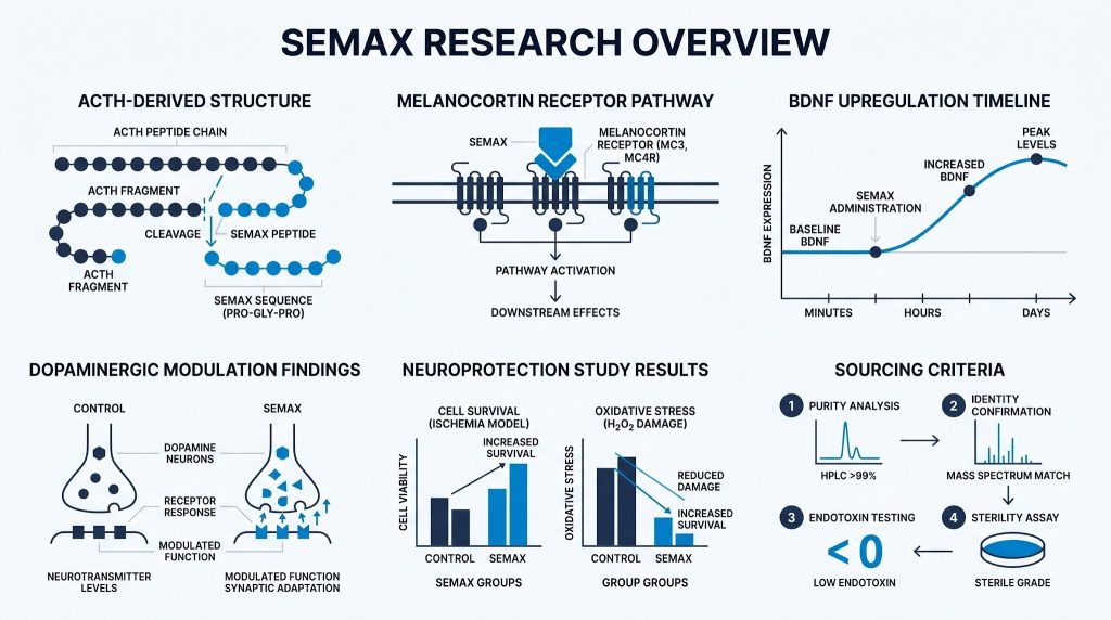 Semax BDNF and dopamine research peptide infographic, Next Level Pharm