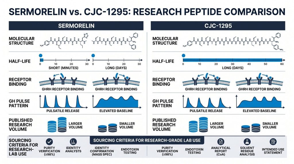 Sermorelin vs CJC-1295 GHRH analog comparison infographic, Next Level Pharm
