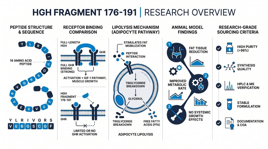 HGH Fragment 176-191 adipocyte research infographic, Next Level Pharm