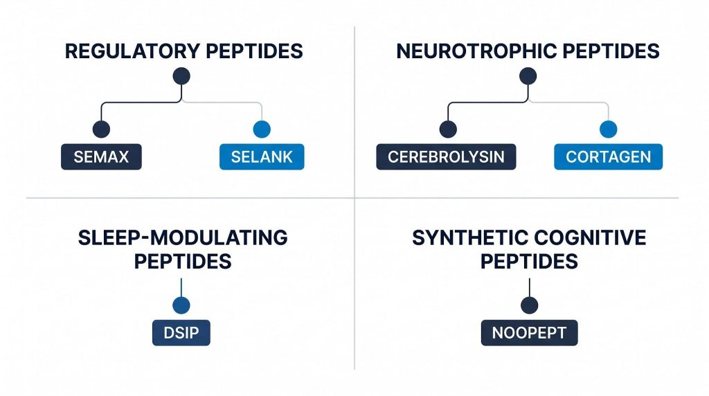 Nootropic peptides mechanisms and research infographic, Next Level Pharm