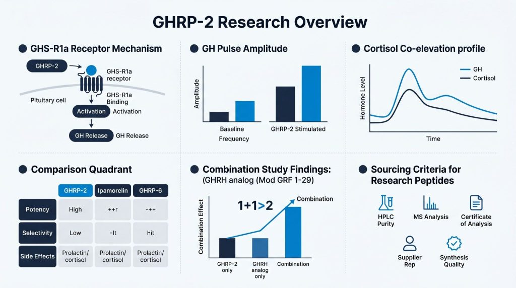 GHRP-2 GH secretagogue research peptide infographic, Next Level Pharm