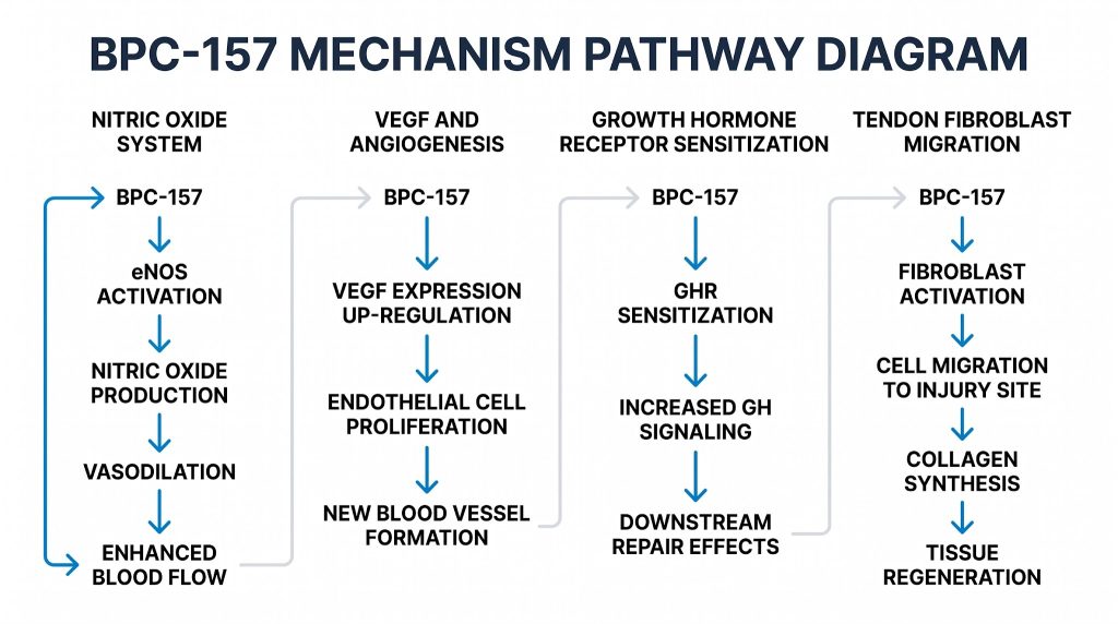 BPC-157 mechanism of action research infographic, Next Level Pharm