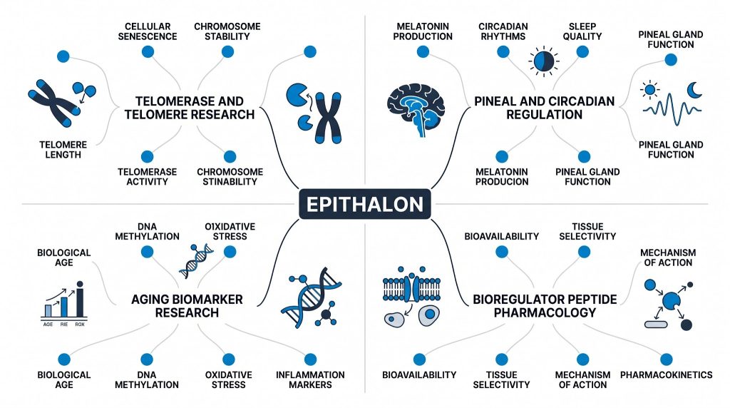 Epithalon research peptide studies infographic, Next Level Pharm