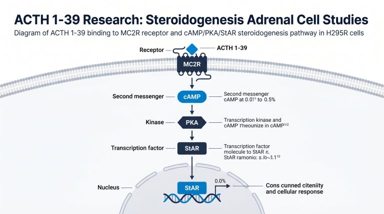 Diagram of ACTH 1-39 binding to MC2R receptor and cAMP/PKA/StAR steroid output pathway in H295R cells