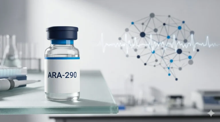 Research diagram showing ARA-290 binding to the innate repair receptor (EPOR and beta common receptor complex) versus EPO binding to the EPOR homodimer