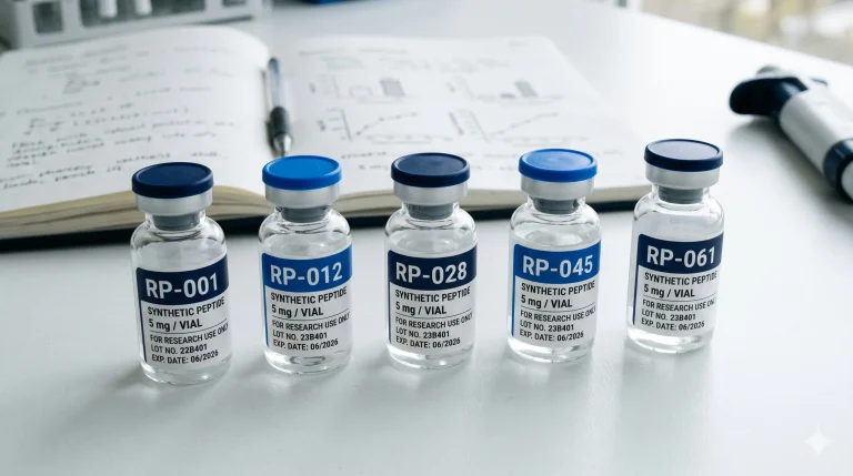 Diagram of the KLOW Stack showing its four components: BPC-157, TB-500, GHK-Cu, and KPV, each with their tissue of origin and primary cell model