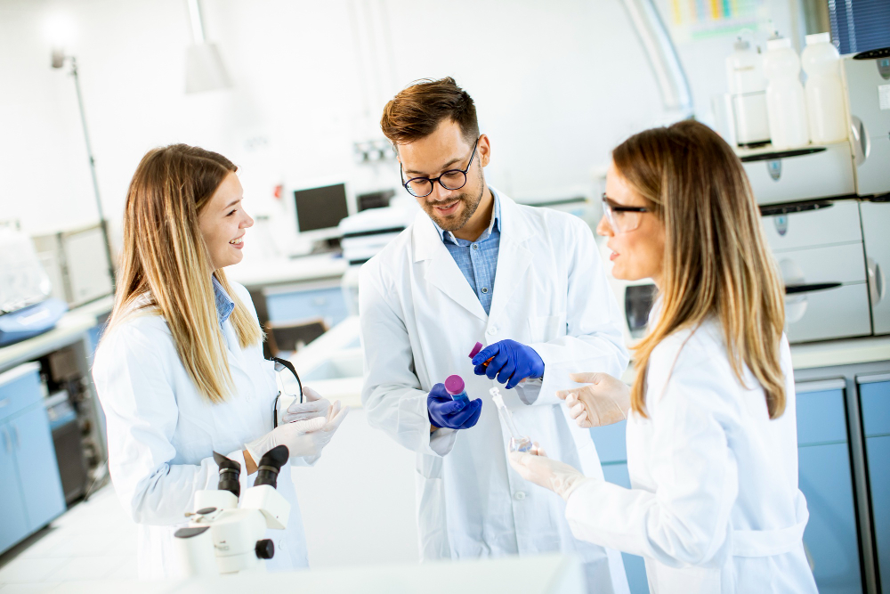 NextLevelPharm research laboratory team performing peptide quality testing and Certificate of Analysis verification