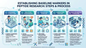 detailing the steps for setting baseline biomarkers in peptide research, from screening to data collection and analysis.