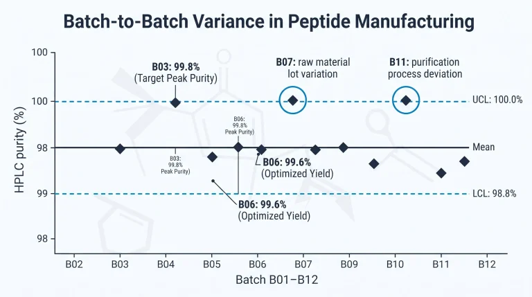 An HPLC chromatogram showing a primary peak for a high-purity peptide and minor peaks for impurities.