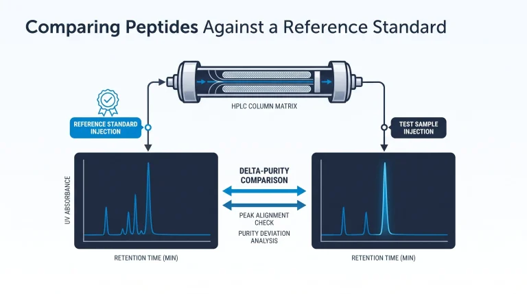 Analyst examines a chromatogram from an HPLC machine in a modern lab setting.