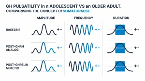Chart comparing GH pulsatility in an adolescent versus an older adult, demonstrating the concept of somatopause.