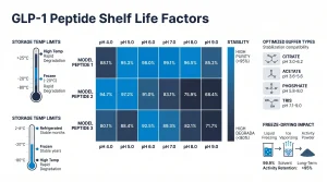 GLP-1 peptide shelf life factors: pH range, temp limits, buffer types, and freeze-drying impact