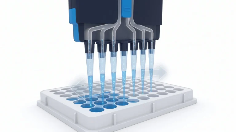 Lab bench with a lyophilized peptide vial, BAC water vial, and insulin syringe showing the three items used to perform a peptide reconstitution calculation