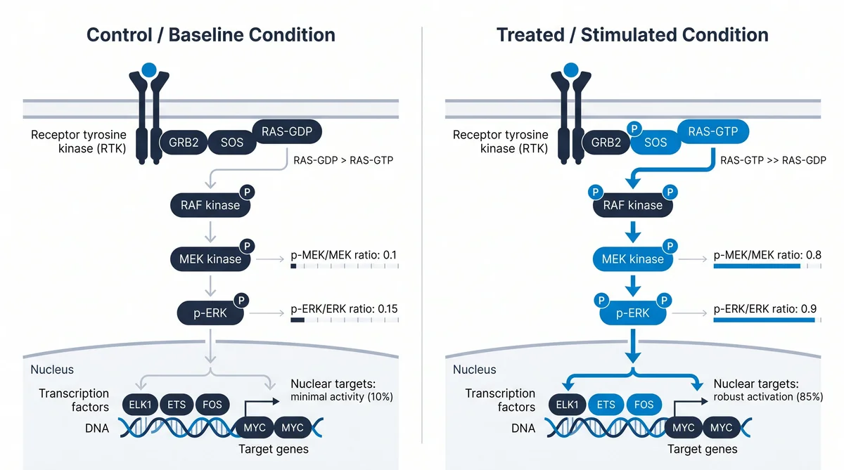 Research infographic showing mapk erk pathway peptide research: kinase cascade data for laboratory comparison studies